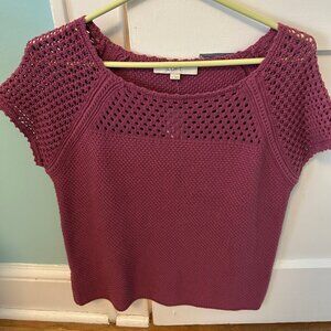 Ann Taylor LOFT Women's Mauve/Berry Crochet/Eyelet short sleeve Sweater NEW M